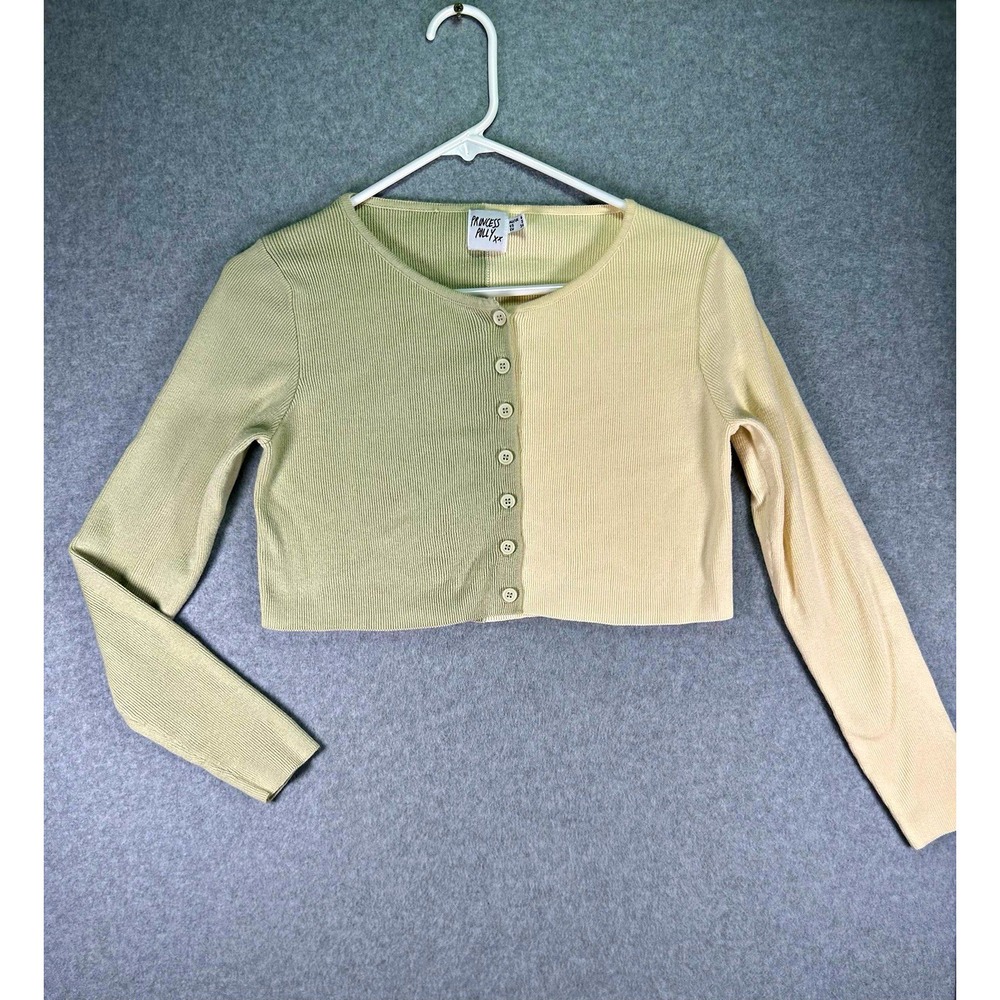 Princess Polly Rib Knit Button-Front Colorblock Cardigan Sweater Womens 2